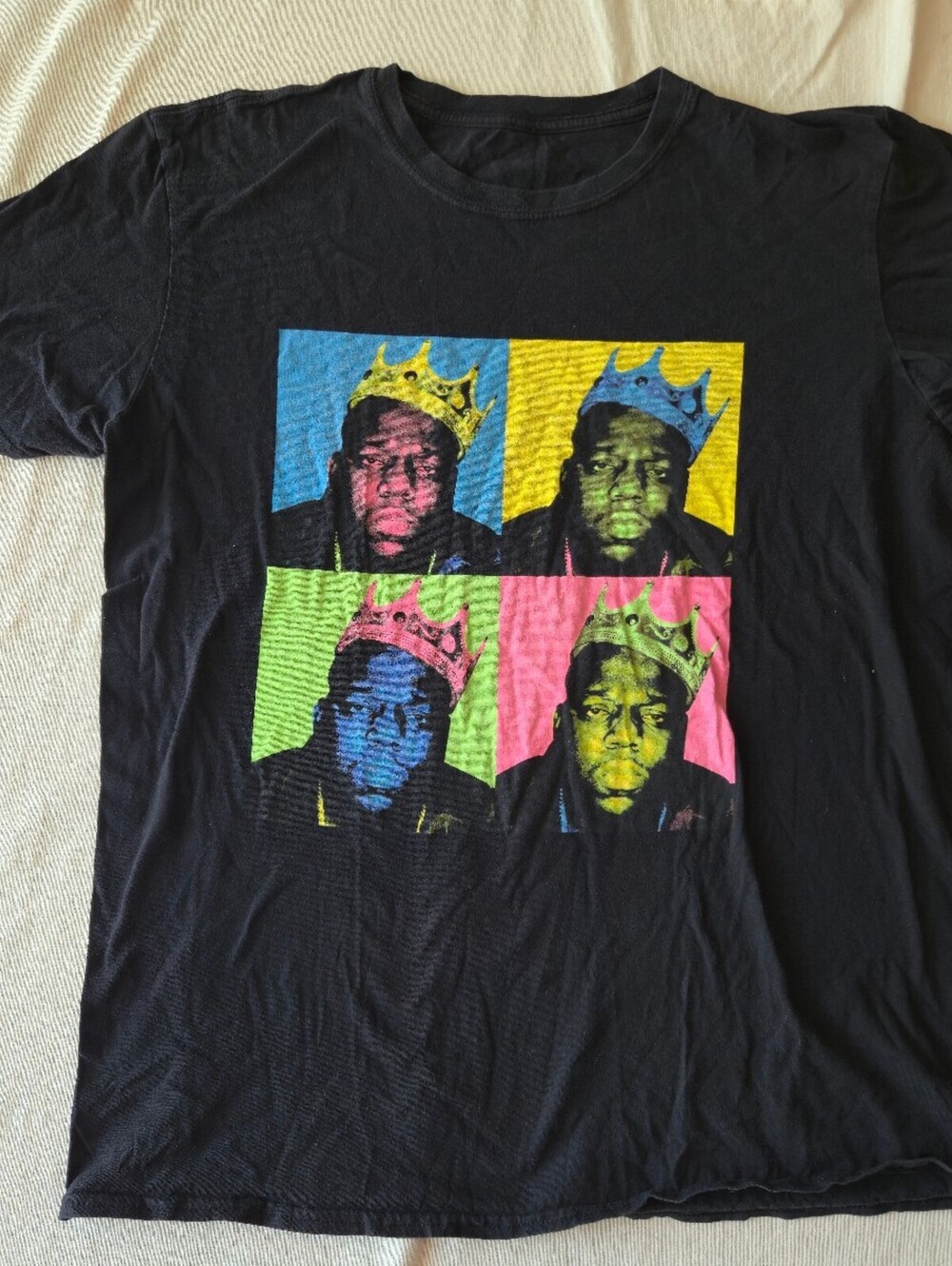 Notorious B.I.G. Black T-Shirt with Colorful Graphic Print of Four Portraits XL